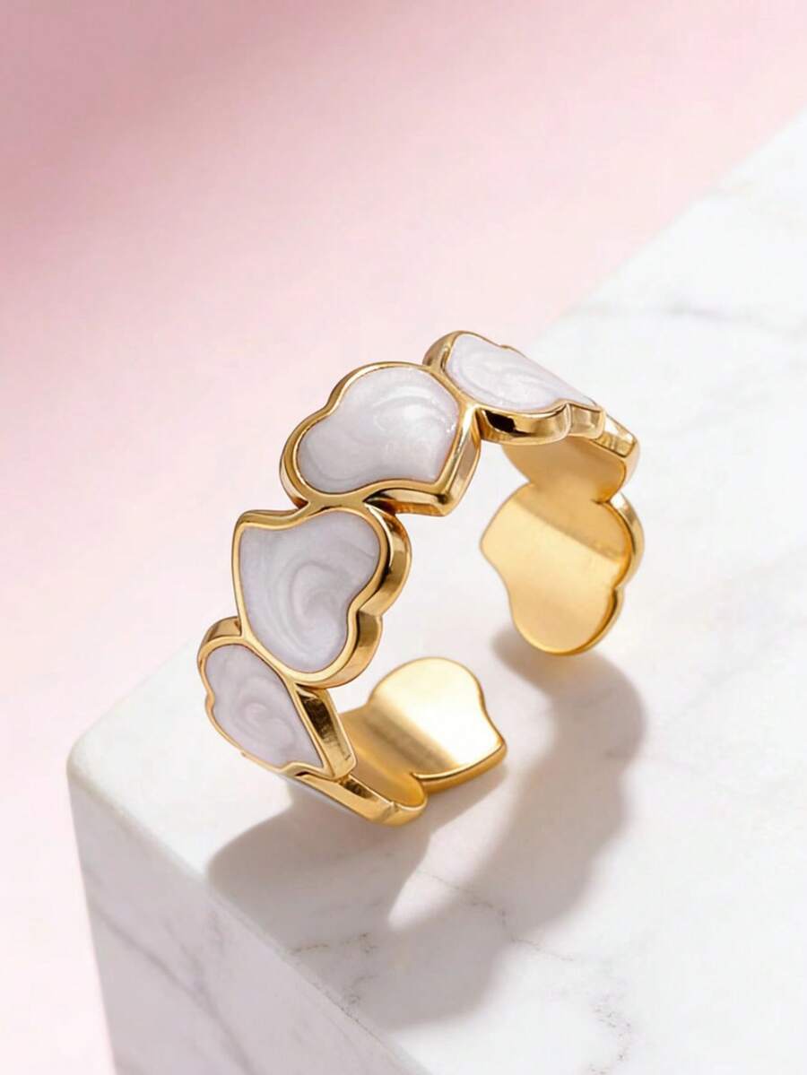 1枚优雅心形油滴形不锈钢可调节戒指，适合日常佩戴和节日礼物 - 如圖 - 查看 1