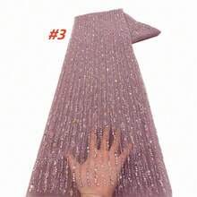 Tecido de renda transparente africana de luxo, bordado com miçangas, feito à mão na Nigéria em 2026, com lantejoulas e pérolas elaboradas, ideal para vestidos de noiva.