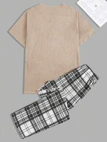 Men Cottonline Printed Casual Regular Loungewear Set - Beige - View 2