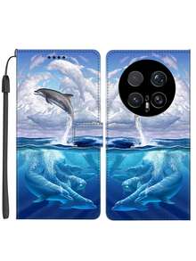 Wallet Phone Case With Dolphin Pattern, Card Slots, Stand Function, Suitable For Honor, Redmi, Gift For Couples And Friends