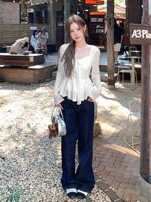 Blusa de manga larga con cuello de lazo blanca de primavera - Blanco - Ver 2