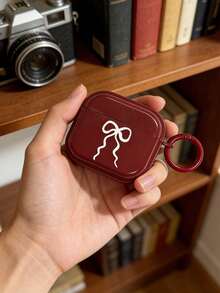 1pc Red Background White Bow Earphone Case, TPU Earphone Protective Cover Compatible With Airpods 4/3, 2/Pro, Girly Style