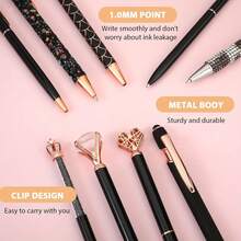 9pcs/Set Fashionable Black Shiny Crystal Ballpoint Pens With Black Ink Refills, Ideal For School, Home And Office, Great Gift For Educators, Suitable As Christmas Gift, Office Supplies, School Stationery - Black - View 2