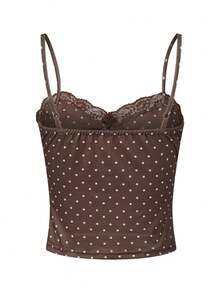 Women's Y2K Dot Print Cami Tank Top Fairy Lace Trim Sleeveless Bow Front Slim Fit Camisole Crop Tops Sexy Backless Sleeveless Vest Shirt Summer Cute Going Out Tops Club Streetwear - Cà phê nâu - Xem 6