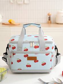 1 pièce Sac isotherme à bandoulière imprimé marguerite/cerise, boîte à lunch isotherme étanche avec doublure en aluminium épais, boîte à lunch réutilisable pour le bureau, le pique-nique, la randonnée, la plage pour les femmes et les adultes, espace de grande capacité pour ranger la nourriture et les boissons à utiliser lors des sorties, idéal pour le travail, l'école, le bureau, le pique-nique, les voyages et le camping