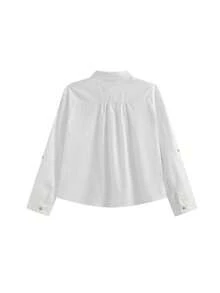 休闲宽松 Polo 领长袖衬衫 - 白色 - 查看 5