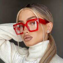 1PC Oversized Red Fashion Transparent Glasses,  Retro Style Women's Decorative Glasses, Suitable For Street Photography, Daily Wear, Shopping, And More - Viên thuốc màu đỏ và trắng - Xem 2