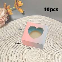 10pcs 4x4x2.5 Inch Valentine's Day Cookie Boxes, Heart Window Baking Boxes, Pie Boxes, Chocolate Strawberry Boxes, Fragile Heart Shaped Boxes, Prepared Food Boxes, Cake Boxes, New Year Gift Packaging & Storage - Valentine's Day, April 25 - View 18