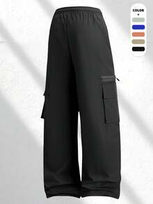 Men's Outdoor Multi-Pocket Cargo Pants, Featuring Drawstring Waist Design, Multi-Pocket Design Provides Ample Storage Space Sports - Black - View 4