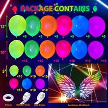 D154 Neon Party Decorations Glow In The Dark Birthday Plies Wings Backdrop Rainbow Balloon Garland Arch Kit Light Luminous Fluorescent Teens Adult 80s 90s Disco Party Decor - 彩色 - 查看 2