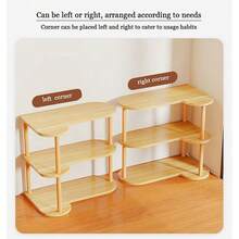 3-Tier Wooden Corner Shelf, Minimalist Desktop Bookshelf, Storage Rack For Organizing Miscellaneous Items And Decorations, File Organizer, Bookcase, Suitable For Office, Dorm, Desk, Vanity, Living Room, Kitchen, Bathroom. Multifunctional Desktop Storage Rack, Cup Holder, Desktop Organizer. - Multicolor - View 5