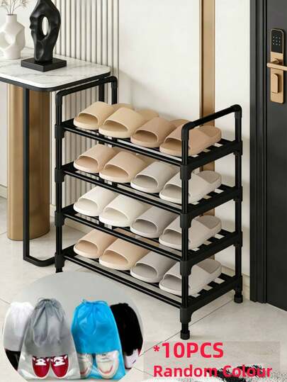 1 Set - Freestanding Shoe Rack + 10pcs Dust-Proof Shoe Bags, Sturdy And Space-Saving, Widened Simple Shoe Rack, Suitable For Entryway, Closet, Bedroom, Garage - Floor Standing Shelf Storage