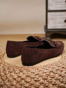 Mocasines con hebilla de caballo para mujer, nuevos oxfords de punta puntiaguda sin cordones, zapatos planos casuales y cómodos para el trabajo, versátiles para todas las estaciones - Café integral - Ver 6