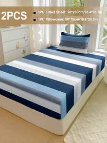 2/3pcs Fluffy & Soft Bed Sheet Set, Includes Fitted Sheet & Mattress Protector, Wrinkle-Resistant, Breathable, Deep Pocket Design, Anti-Pilling, Stretchy, Quiet & Non-Slip, Suitable For All Bed Types, Home/Dorm Bedroom Decor, Machine Washable, Skin-Friendly, All Season, Durable, Easy Care, Modern Aesthetic Design, Contrast Stripe Print - Multicolor - View 16