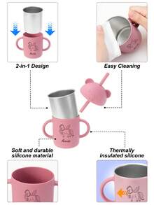 1 chiếc cốc uống nước silicon cho trẻ em có tay cầm, in hình gấu, có thể tùy chỉnh tên và họa tiết, cốc trong bằng thép không gỉ có thể tháo rời, bình nước tập uống di động cho trẻ em. - Nhiều màu - Xem 7