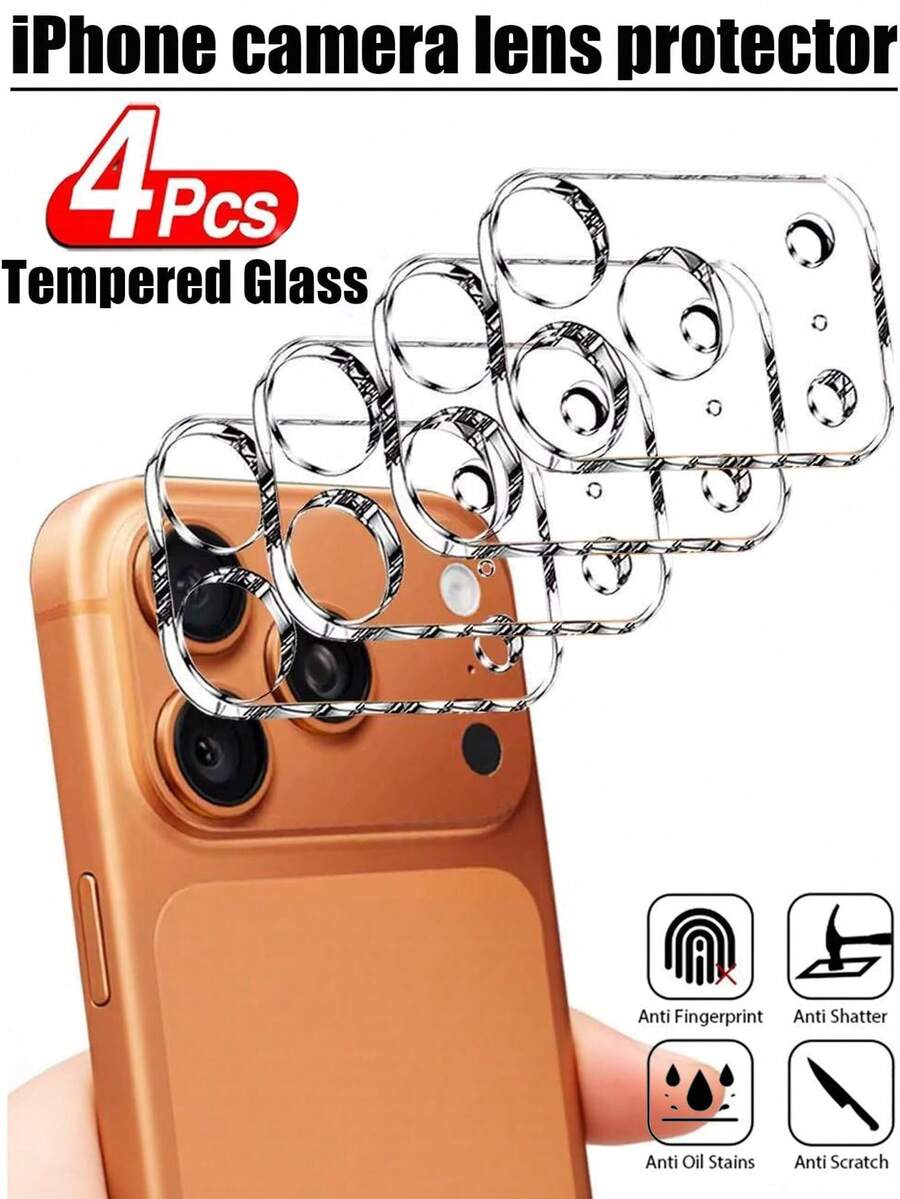 4pcs Camera Lens Protector Film For IPhone 17 Pro/16/15/14/13/12/11, Military Grade Scratch-Resistant Film, 9H Tempered Glass Camera Cover Screen, [Does Not Affect Night Photography], Transparent. - Clear - View 1