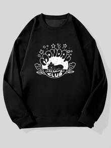 Men's Casual Crew Neck Sweatshirt With Monday Sleep Pattern - Black - View 6