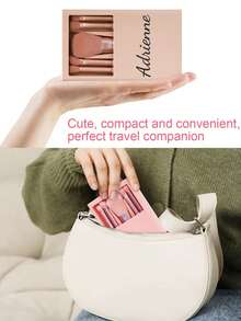 5pcs Makeup Brush Set With Mirror Case, Personalized Travel Makeup Brush Holder With Mirror, Bridesmaid Party Gift For Her/Mom, High-Quality Soft Powder Blush Eye Shadow Brushes With Window - Sunroof - View 4