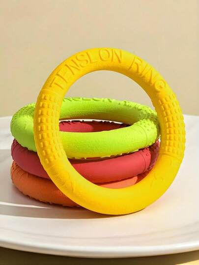 1pc Anti-Chew Dog And Catch Ring - High Strength Synthetic Rubber Toy, Bright Yellow/Blue, Catch Ring Suitable For All Dog Breeds - Great For Fetching, Tug-Of-War, Training And Swimming - Indoor/Outdoor Dog Ball