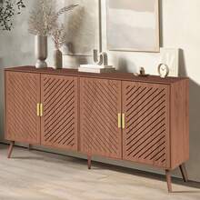 BueDeHai Wooden Storage Cabinet With 4 Doors, Kitchen Buffet Sideboard Cabinet Organizer, Versatile Storage Furniture For Living Room, Dining Room And Kitchen, Modern Home Decor, Brown - 棕色 - 查看 3