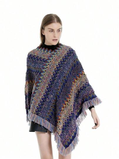 1pc Herringbone Tassel Shawl, Shawl Cape, Fashion Versatile Travel Poncho, Warm Scarf Wrap