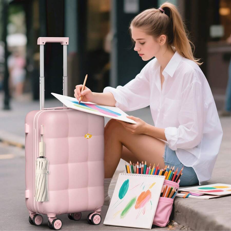 MGOB Carry On Luggage 22x14x9 Airline Approved, 20 Inch PC Hardside Carry On Luggage With Spinner Wheels TSA Lock For Women Men (Pink) - 粉色 - 查看 1
