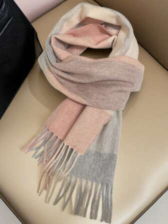 New Pink Plaid Wool Scarf For Women, Thin Autumn/Winter Warm Scarf Gift
