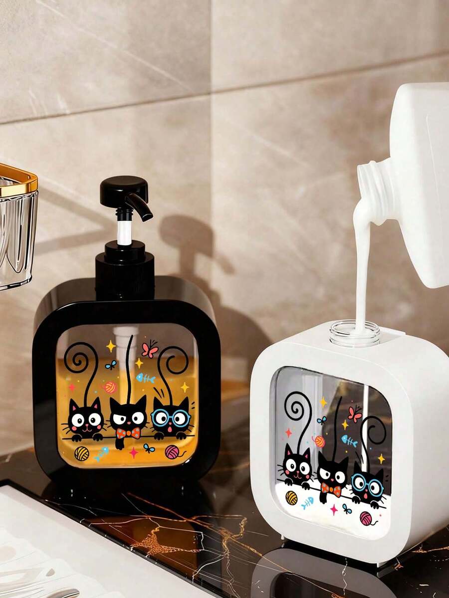 Bình đựng xà phòng hình mèo đen dễ thương mới - Thiết kế mèo đáng yêu, thích hợp cho phòng tắm, tiệm làm móng và rửa tay, cửa sổ trong suốt dễ dàng đổ đầy, có thể chứa xà phòng lỏng, chai bơm trong suốt, hộp đựng dung dịch tẩy sơn móng tay có cồn, chai tẩy trang tái sử dụng dung tích lớn, dung dịch tẩy sơn móng tay, chai bơm, phụ kiện du lịch - Nhiều màu - Xem 1