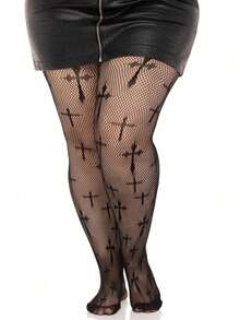 1件加大码女士性感交叉渔网紧身裤，弹力针织性感渔网连裤袜/打底裤 - 彩色 - 查看 11