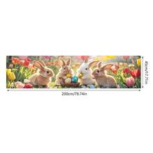 1pc Polyester Easter Bunny Banner, Size 17x78 Inches, Seasonal Home Garden Decor For Spring, Brown And White Bunnies With Tulips And Easter Eggs Design, Ideal For Barn, Fence, Estate, Patio Hanging Banner, Room And Entryway Decor, No Power Needed - Perfect For Home And Outdoor Easter Party Decoration