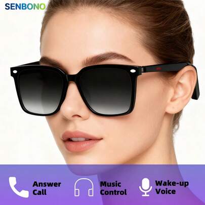  SENBONO Smart Wireless Glasses, Music Playback And Wireless Calling - AI Voice Assistant, HD Stereo Dual Speakers, Compatible With Android And IOS, Indoor/Outdoor Use, Fashionable And Durable Design, Unisex, Multifunctional Glasses For Gaming, Conferences, Music, Calls, Driving, Great Gift - Unisex