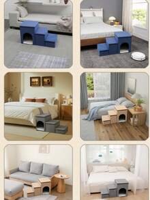 Simple Solid Color Foldable Pet Nest Stairs Two In One Pet Ladder Cat And Dog Stairs Teddy Thickened Sponge Ladder Foldable Cat And Dog Stairs Foldable Pet Stairs - Without - View 8