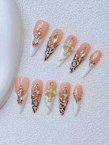 Bộ 10 móng giả Y2K kiểu Stiletto - Làm thủ công, móng màu cam, móng màu trắng, móng trắng kiểu Pháp, móng kiểu Pháp đính đá thủ công, thiết kế họa tiết rắn vẽ tay, móng hình chữ thập vàng lấp lánh và trang trí đá vàng, móng tay tinh tế, duyên dáng - Hoàn hảo cho các bữa tiệc và trang phục thường ngày, món quà Giáng sinh hoàn hảo cho phụ nữ và các cô gái - dụng cụ làm móng - Nhiều màu - Xem 11