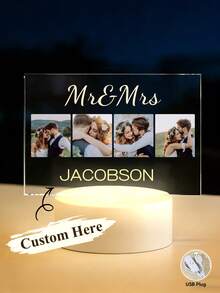 1pc Custom Photo Night Light Plaque, Custom Scannable Spotify Code Plaque, Personalized Music Night Light LED Lamp With Picture And Wooden Base, Custom Photo Album Cover, Custom Acrylic Music Song Plaque With Photo, Custom Collage Photo Plaque With Picture And Text, Custom Unique Gift - 4 Pictures Of Couple Outfits - View 8