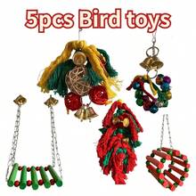 Giocattolo per uccelli con corda e campanelli, giocattolo colorato per masticare, strappare e razzolare per pappagalli, cocorite, parrocchetti, inseparabili, altalena, scala, amaca, accessori per gabbia degli uccelli - Scala colorata, amaca, altalena con campanelli per cocorite, parrocchetti, inseparabili, giocattolo da masticare in legno naturale per appendere nella gabbia di cocorite, parrocchetti, inseparabili - Multicolore - Visualizzare 1