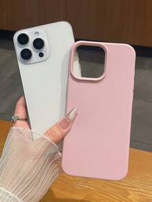 1pc Pink Faux Leather Texture Phone Case With Lens Protection And Shock-Absorbing Function, Suitable For IPhone And Galaxy, Minimalist Fashionable Aesthetic Accessory For IPhone 15/16/17/17 Pro Max - Pink - View 7