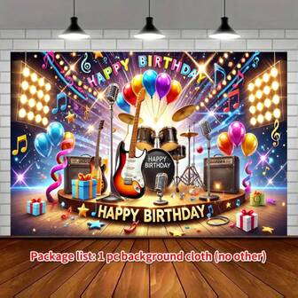 1pc Musical Instrument Birthday Party Backdrop Banner, Birthday Theme, Suitable For Birthday Celebration, Studio Shooting Backdrop, Cake Table Backdrop Decoration, Indoor And Outdoor Decoration, Wall, Patio, Garden Decoration, Party Supplies, Party Decoration, Holiday Celebration, Family Gathering