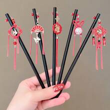 1个女士红色中国新年流苏发夹，锌合金吊坠发饰，适合日常发型装饰、发髻加长、发型造型发夹 - 彩色 - 查看 5