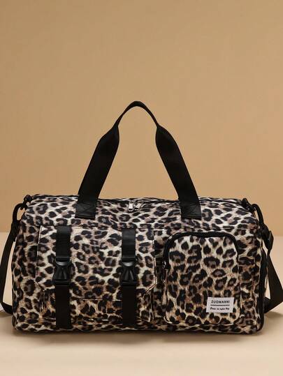 1pc Fashionable Casual Leopard Print Travel Bag, Lightweight And Portable, Foldable, Large Capacity, With Separate Shoe Compartment. Handbag, Vacation Bag, Carry-On Bag, Hospital Bag, Maternity Bag. Can Be Worn As Shoulder Bag Or Crossbody, Also Can Be Used With Portable Handheld Suitcase. Especially Suitable For Business Trips And Vacations. Sports Gym Luggage Bag. Duffle Bag Overnight Bag Durable Travel Organizer Cruise Essential Vacation Essentials For Men Women Travel Essential Holiday Essential Travel Must Haves