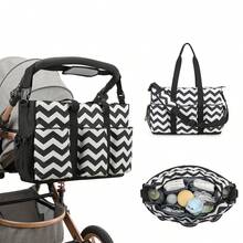 1pc Classic Waterproof Diaper Bag For Outdoor Mommy & Baby Travel, Multi-Pocket Mommy Bag - Multicolor - View 8