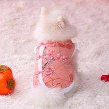 1件宠物保暖背心，犬猫服装，冬季中国风复古唐装背心，适合贵宾犬、泰迪犬、比熊犬和其他小型犬 - 粉色 - 查看 13