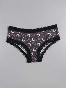 Dircho 8pcs Women's Elegant Celestial Pattern Contrast Lace Bikini Panties - Allover Moon/Star Print Silky Soft Comfy Intimates Underwear, Stretch Breathable Elastic Waist Daily Lingerie Set - Multicolor - View 8