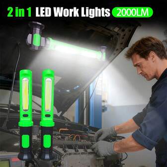 Luz de trabajo recargable 2 en 1 - Luz de trabajo magnética colgante para el compartimento del motor, luz inalámbrica recargable magnética portátil para el sitio de construcción, adecuada para mecánicos/reparación de automóviles/garaje
