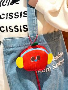 可折叠购物袋，苹果图案 - 大容量可重复使用手提袋，耐用涤纶材质，男女通用，通勤收纳袋，地球日、圣诞节、感恩节礼物，可爱包包，结实手柄设计