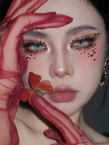 450pcs 2mm Shiny Red Rhinestones, Suitable For Face Decoration, Festivals, Parties, Daily Decoration, DIY, Music Festivals, Makeup Parties, Balls, Etc. Diamond Stickers Can Be Used For Hair, Eyes, Face, And Body Decoration, 1 Pack - Red - View 5