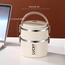 2 Layer Portable Lunch Box,Stainless Steel Lunch Box, Large Capacity Portable And Convenient Square Box, Multi-Layer Design Lunch Box, Suitable For Home, School And Office. - Trắng 2 lớp - Xem 3