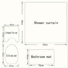 1/4件套绿色猫咪图案浴帘，花卉盆栽卡通设计，现代时尚涤纶面料，浴室隔断，可水洗，带挂钩，动物主题，时尚浴帘，浴室装饰，浴室配件，送给爱猫人士的礼物 - 彩色 - 查看 5