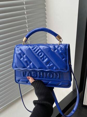 1 pieza Bolso de hombro de unicolor brillante de moda para mujer, bolso de lujo versátil y portátil, bolso cruzado versátil con estampado de letra, adecuado para citas, compras, regalos, trabajo