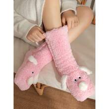 1 Pair Women's Warm Fuzzy Anti-Slip Socks, Halloween Accessory, Christmas Gift, Plush Socks, Winter House Slippers - 粉色 - 查看 1