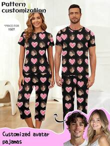 Printstory Set Piyama Wanita Kustom, Dapat Dipersonalisasi dengan Pola Apa Pun, Hadiah Unik, Cocok untuk Keluarga, Teman, dan Pesta Liburan - Hitam - View 4